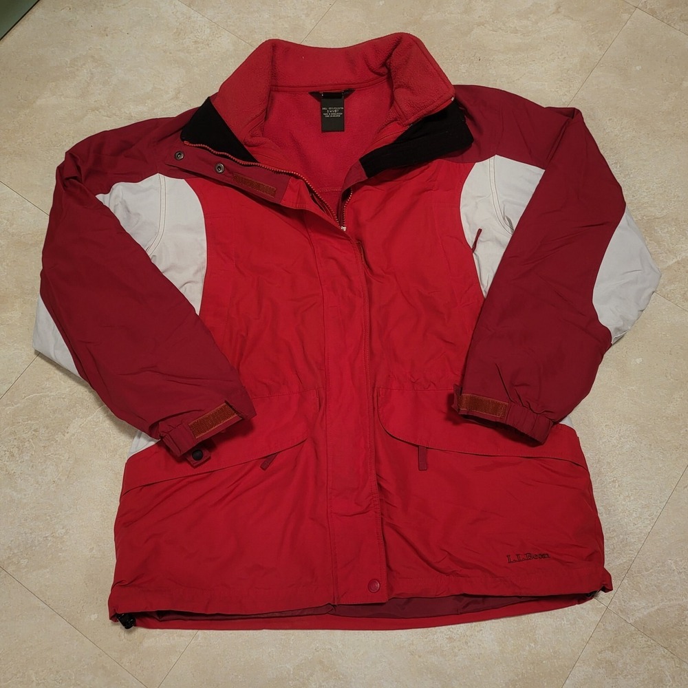 LL Bean Womens L Large 3 in 1 Fleece Lined Red Ski Winter Jacket Coat‎